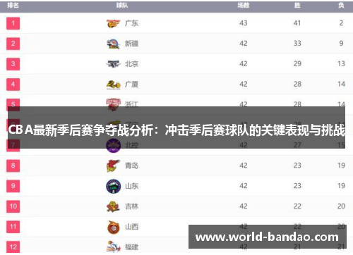 CBA最新季后赛争夺战分析：冲击季后赛球队的关键表现与挑战